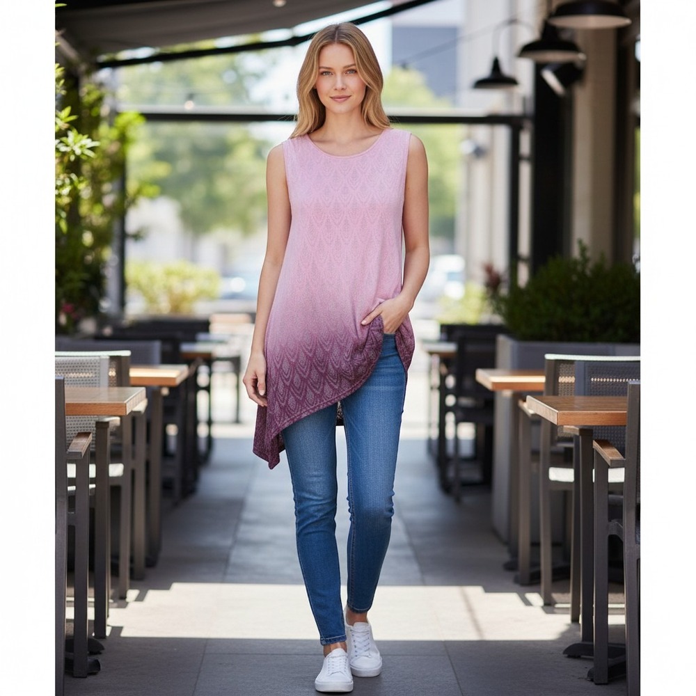 Prana Colette Cover Up Women XS Pink Ombre Burnout Asymmetrical Tunic Tank